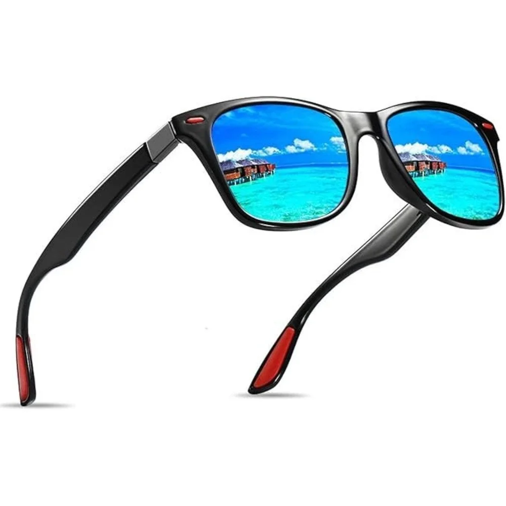 Mens Polarized Sunglasses Black Frame Blue Mirrored Lens Classic Hip Hop‎ Street